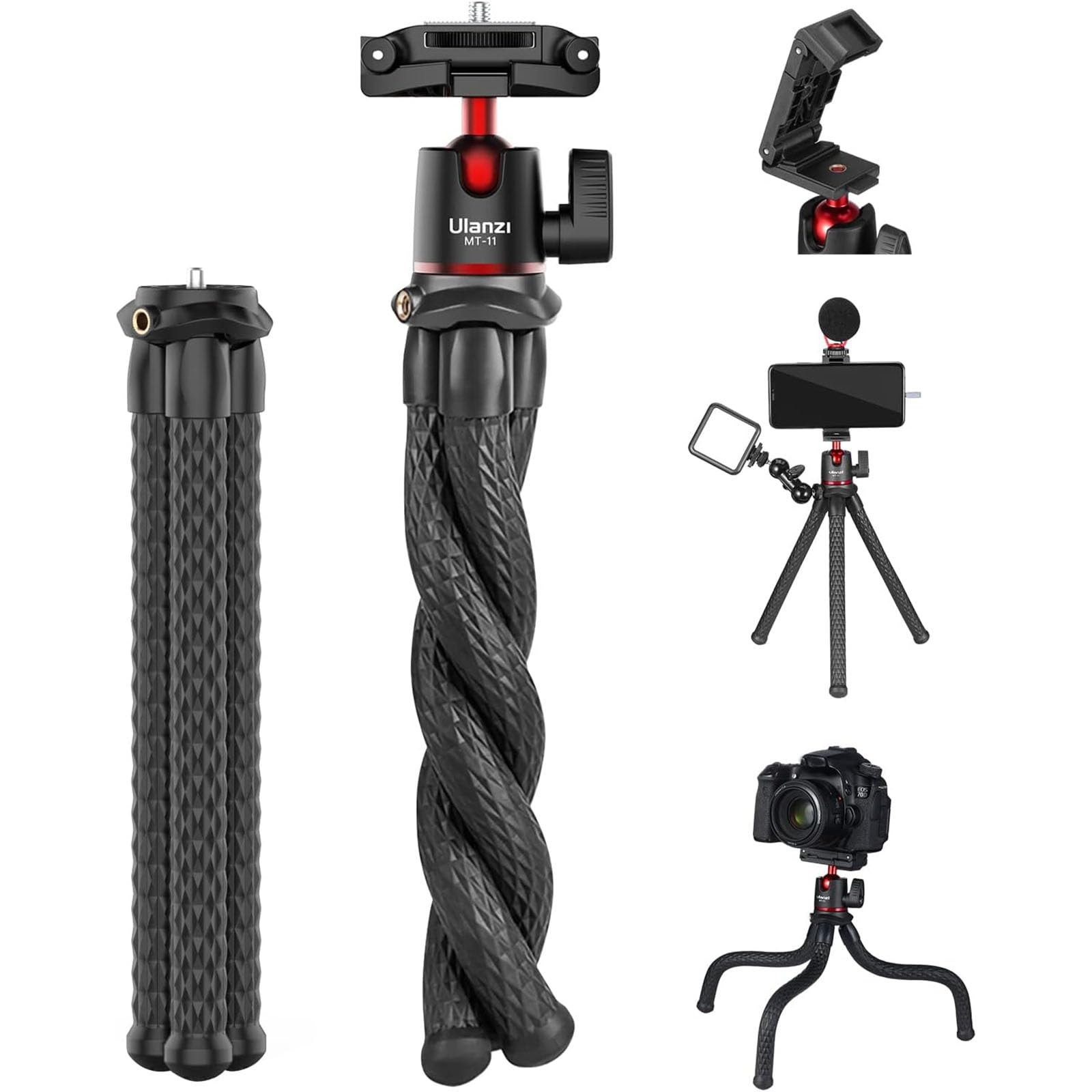 Ulanzi Camera Tripod, Mini Flexible Stand With Phone Holder W Cold Shoe Mount, 1/4'' Screw For Magic Arm, Universal For Iphone 16 15 14 Pro Max Xs Max X 8 Samsung Canon Nikon Sony Cameras