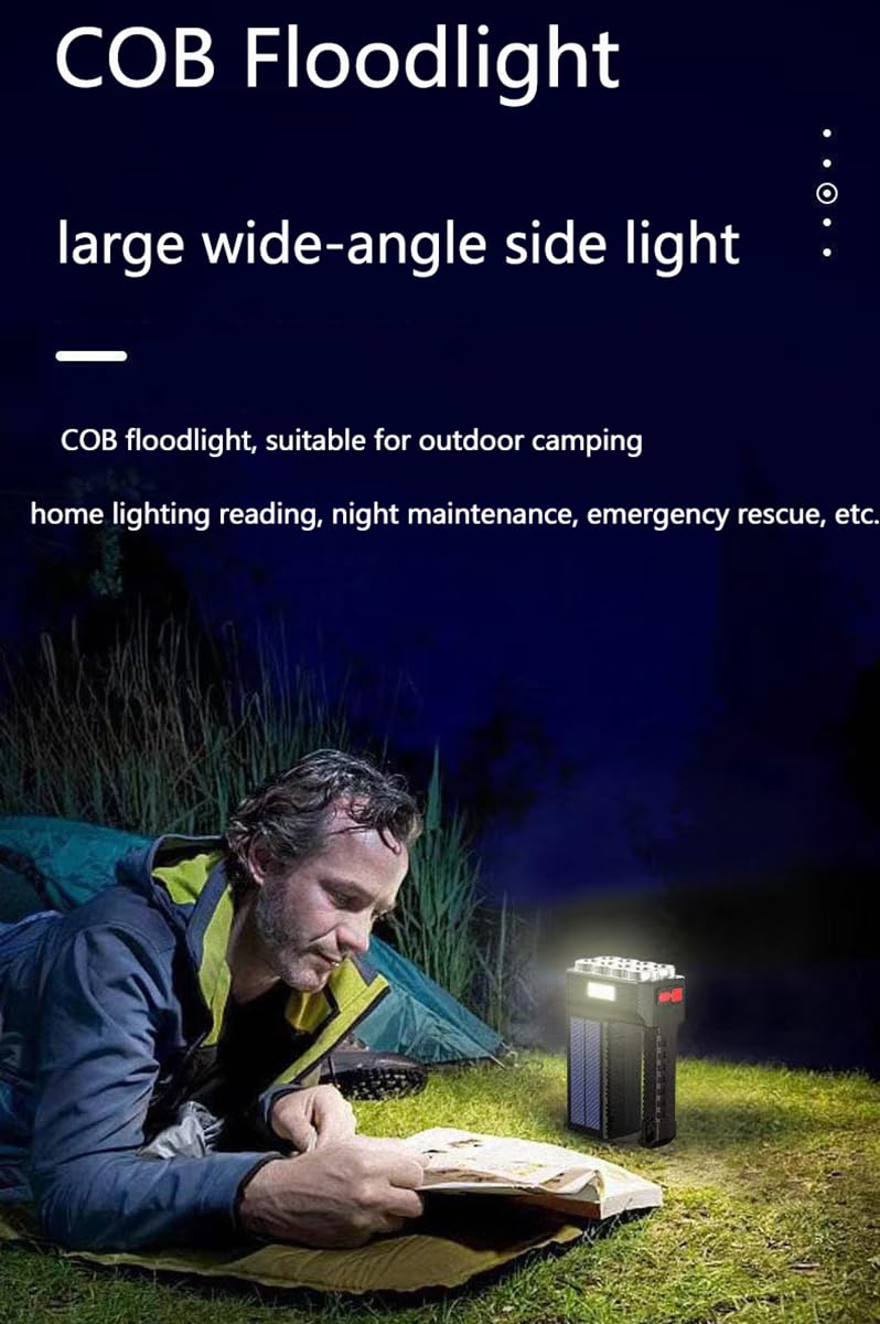 Ruwq Solar Led Flashlight Spotlight Usb Rechargeable Hand Torch Light Camping Lamp (Black)