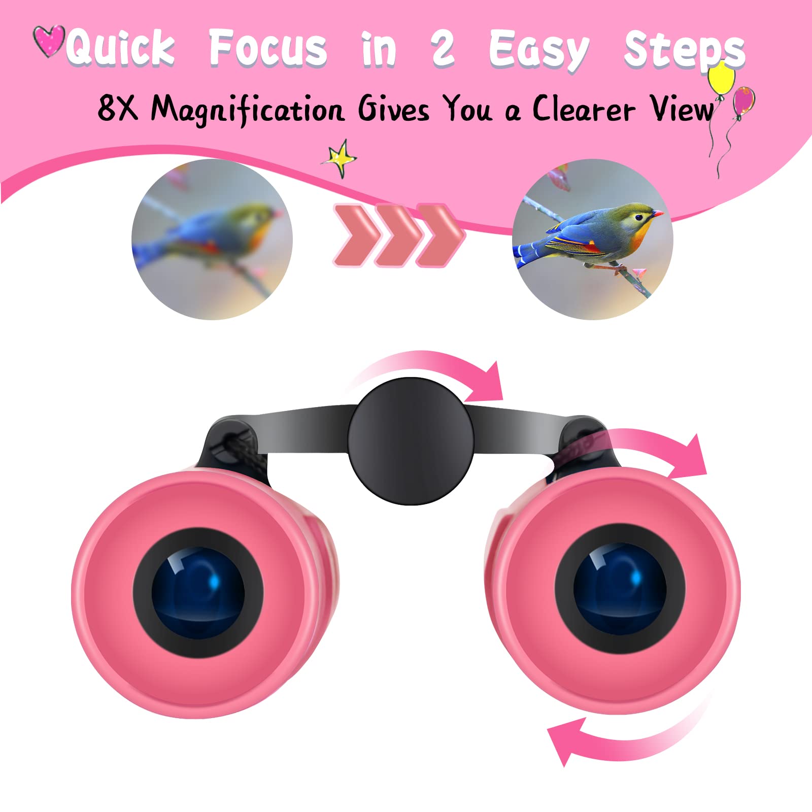 Dazftiey 8X21 High Resolution Binoculars For Kids - Shockproof, Lightweight, Compact For Boys And Girls 3-12 Years - Bird Watching, Camping, Hiking (Pink)