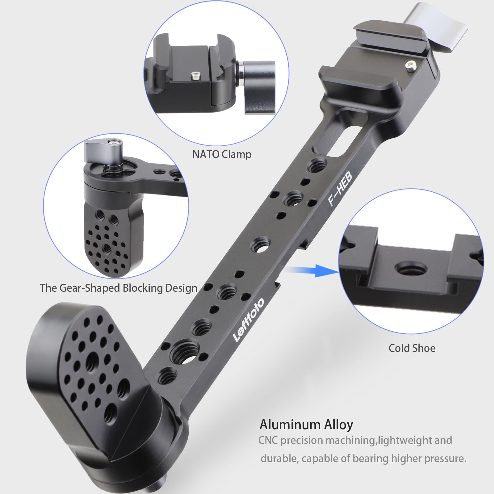 Leftfoto Gimbal Handgrip Mount Extension Bracket,Adjustable Extension Plate Compatible For Dji Ronin Dji Rs2/Rsc2/Rs3/Rs3Pro/Rs3 Mini Gimbal Stabilizer With Nato Clamp And Cold Shoe Mount