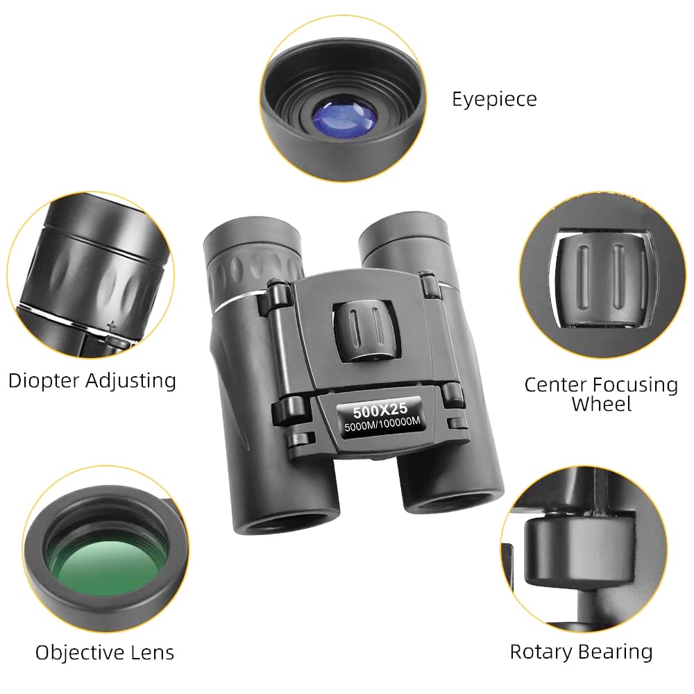 Odluhao Hd Powerful Binoculars 5000M Long Range Folding Mini Telescope Professional Hunting Zoom Military Bak4 Fmc Optics For Sports Outdoor Camping Travel  (500X25)