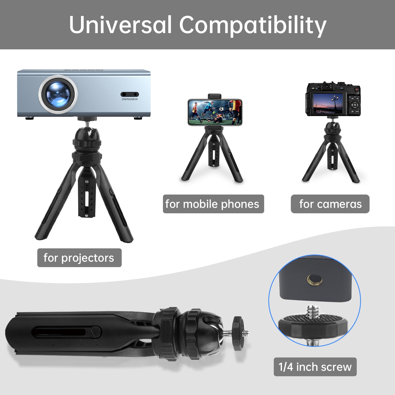 Ownk Projector Desktop Mount, Outdoor Stand For Projector Adjustable Height Camera Phone Tripod For Camera Video Light Smartphone, Lightweight For Travel