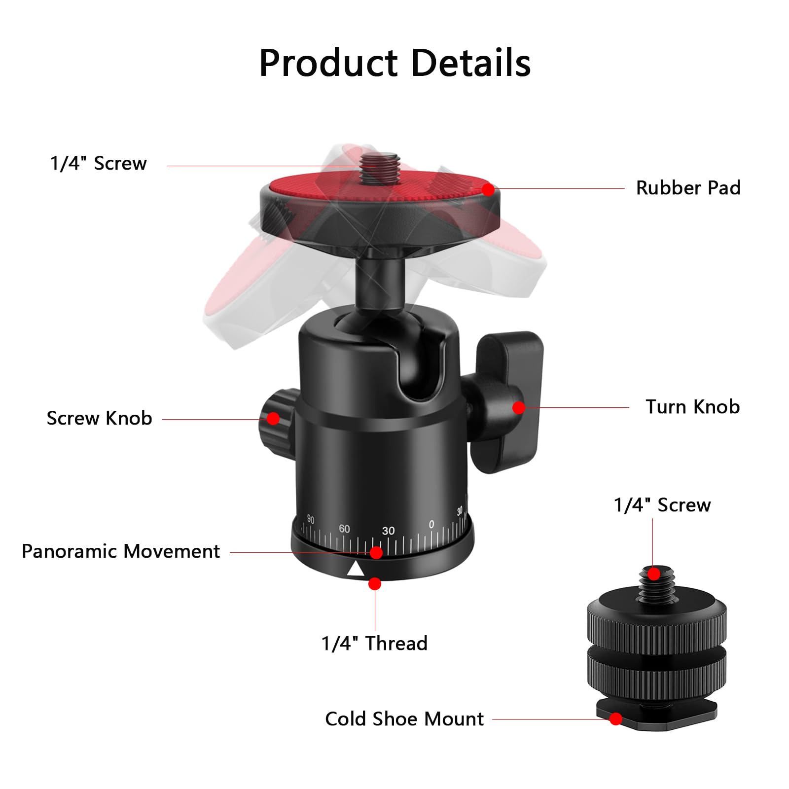 Eszkozta Universal 1/4" Swivel Mini Ball Head Screw Tripod Mount With Hot Shoe Mount, 360° Panoramic Rotating Mount Base Adapter For Dslr Cameras Htc Vive Tripods Monopods Light Stand