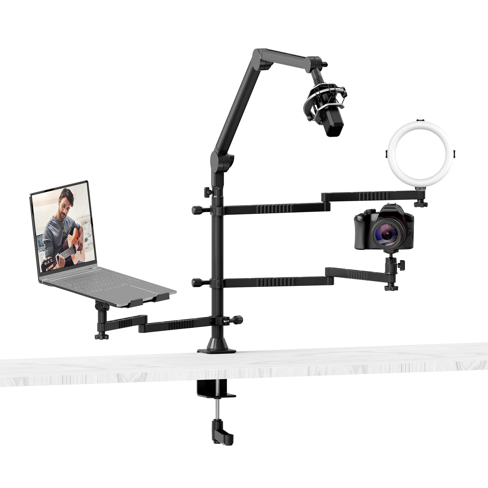 Ulanzi Select Camera Arm Desk Stand Mount - Ls21 Desktop Overhead Camera Mount Flexible Microphone Boom Arm + Laptop Stand Mount + 2 Extension Magic Arm For Webcam Dslr Ring Light Laptop Mic