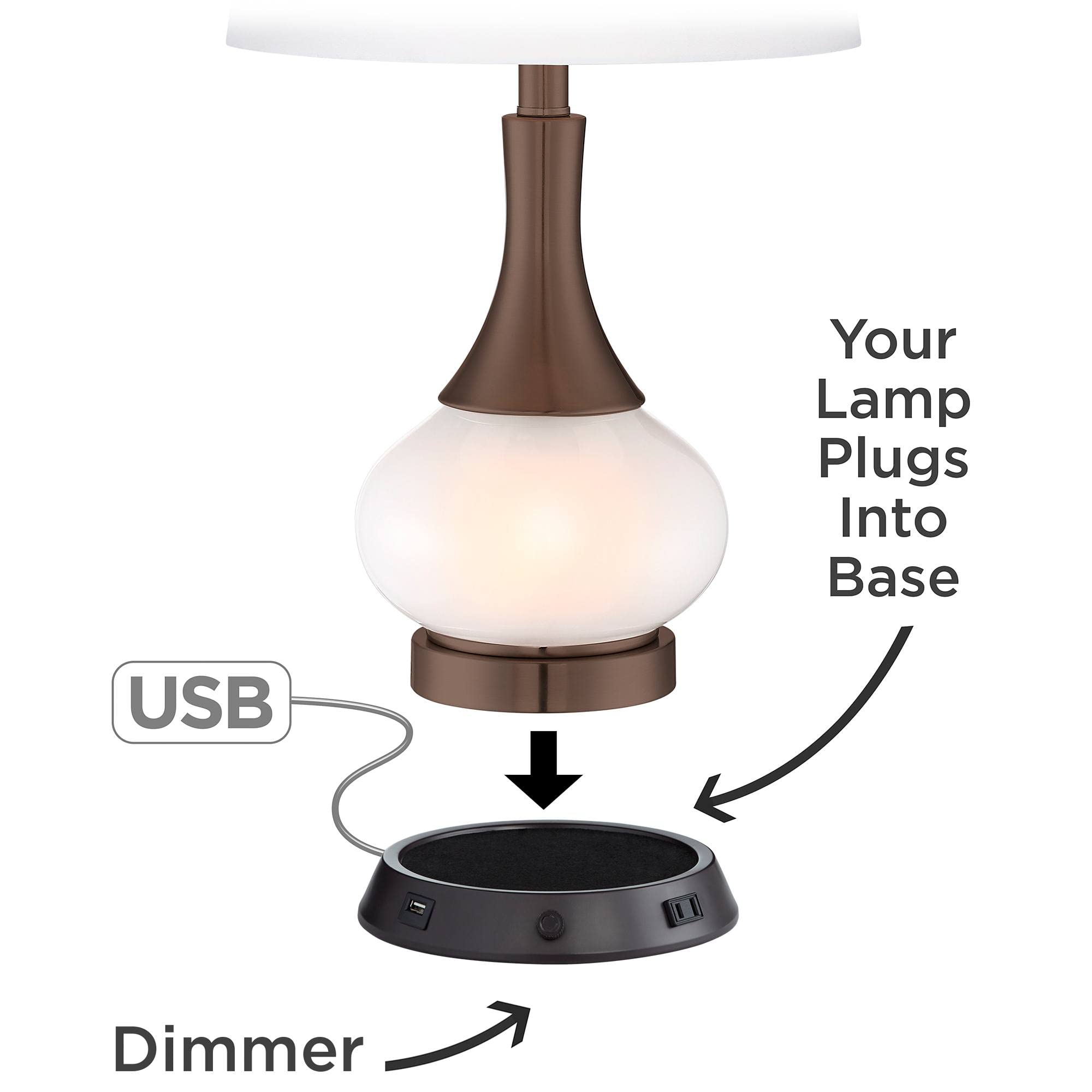360 Lighting Modern Universal Charging Workstation Table Lamp Base With Usb And Ac Power Outlet Full Range Dimmer Bronze For Living Room Bedroom House Bedside Nightstand Home Office Family