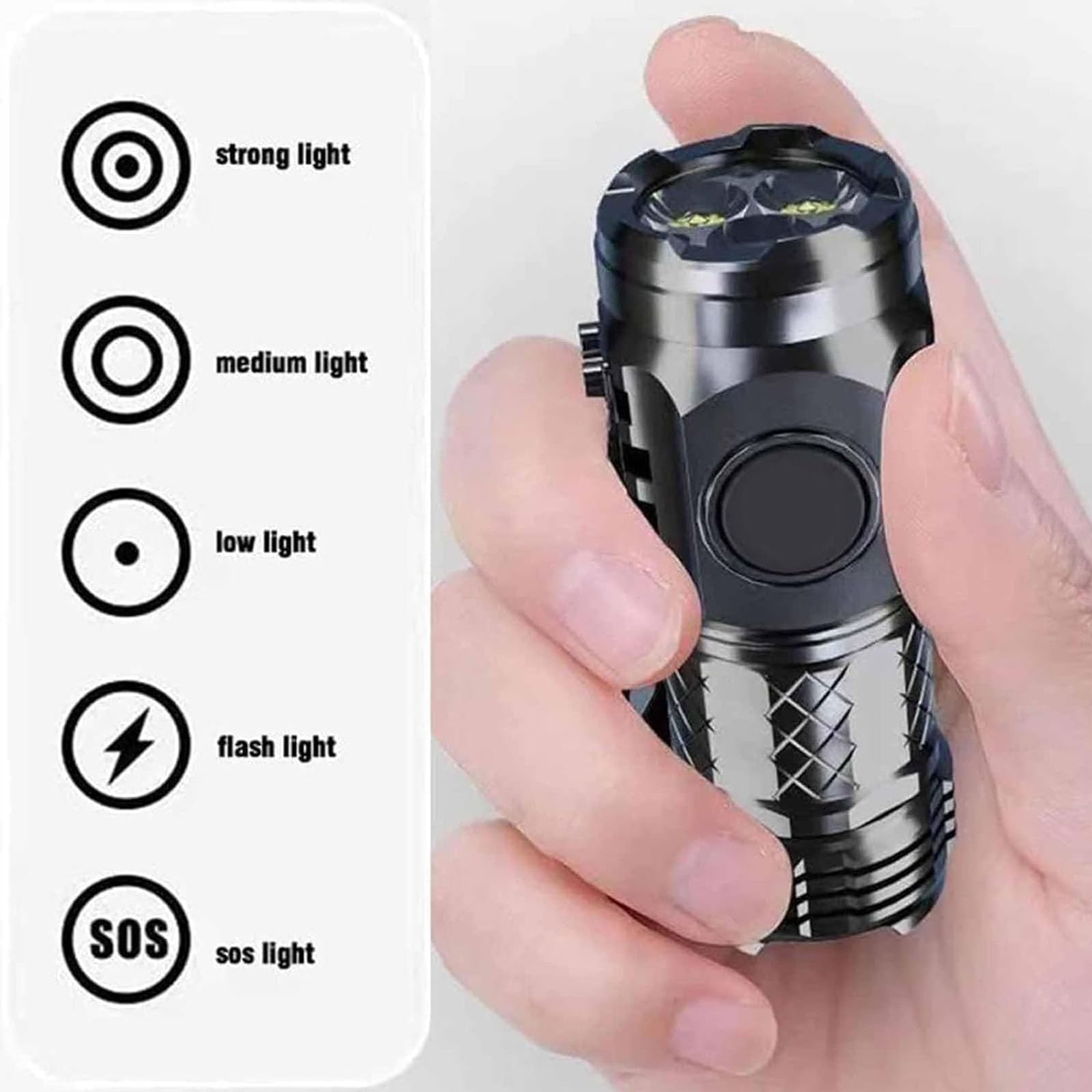 Eisnzlan 2Pcs German Three-Eyed Monster Mini Flash Super Power Flashlight, 3 Eyed Monster Flashlight,Thumb Flashlight Mini Flashlights, Pocket Flashlight, Portable Mini Torch, Led Flashlight（Black+Silver）