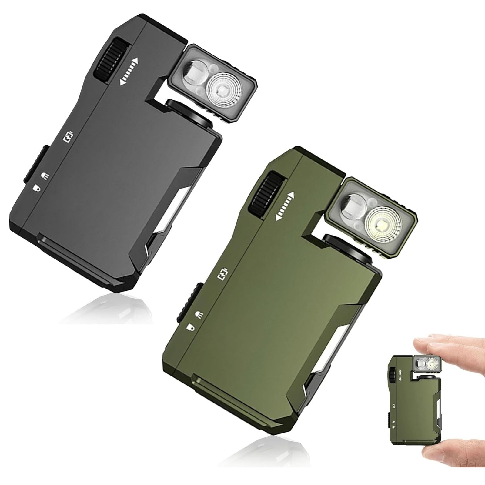 Fialame 2Pcs G5 Edc Flashlight Rechargeable,3 Modes 400 Lumens Edc Flashlight With Rgb,180°Rotation,Dual Light,Ip68 Waterproof,Protable Metal Magnetic Mini Keychain Flashlight (Green+Black)