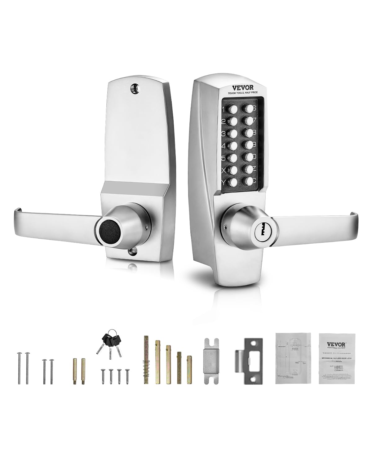 Vevor Mechanical Keyless Entry Door Lock, 14 Key Mechanical Door Lock With Keys, Mechanical Keypad Door Lock With Handle, Stainless Steel Waterproof Keyless Gate Lock, For Home Office Outdoor Garage
