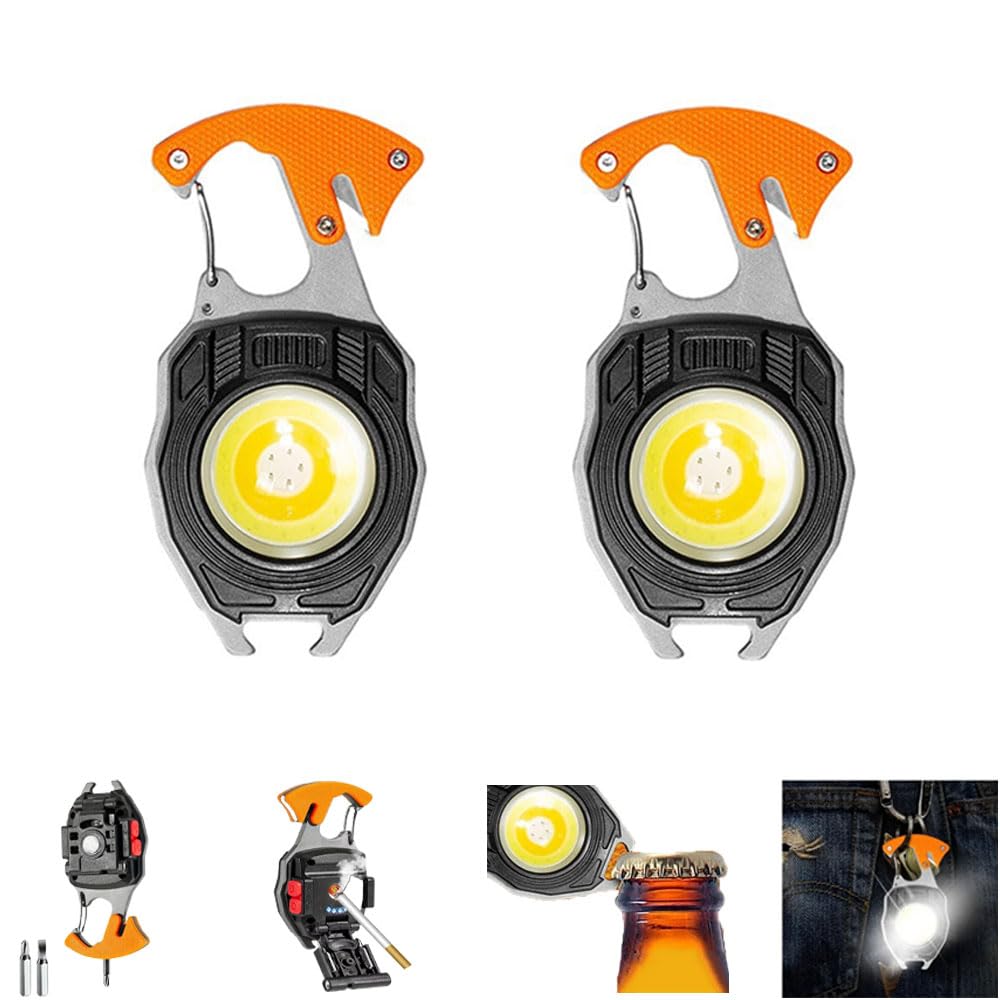 Dooseer Work Light Keychain Flashlights,Portable Rechargeable Cob Work Light Emergency Light With Magnet Base,Whistle For Fishing,Cycling And Hiking-7 Light Modes (2Pcs)