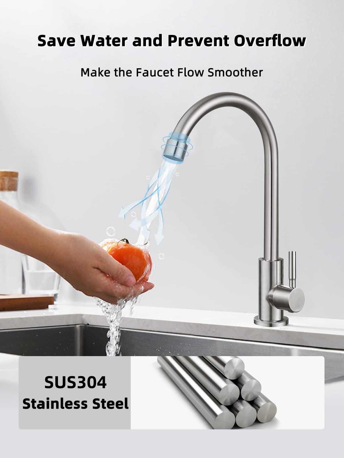 Bifordo Cold Water Only Faucet Sus304 Stainless Steel Faucet For Kitchen Sink