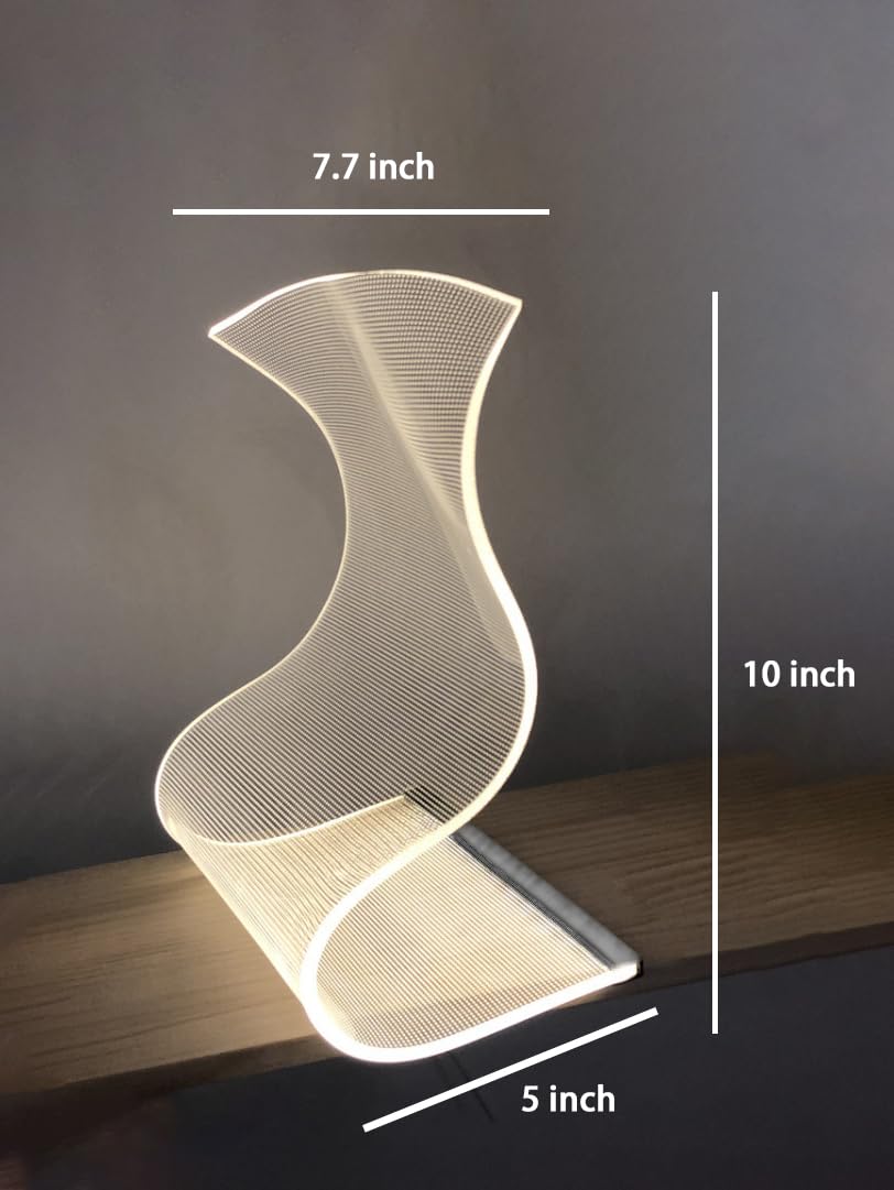 Mlnyitus [Usb] Modern Curved Led Desk Lamp | Futuristic Ambient Lighting For Gaming Rooms, Bedrooms, And Desks | Unique Acrylic Lampshade With Transparent Led Screen - Standard Large