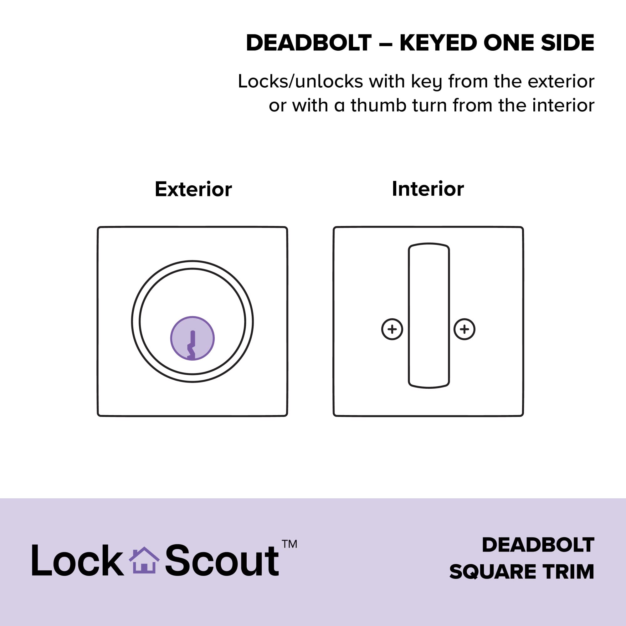 Lock Scout Deadbolt With Square Trim, Keyed 1 Side, Matte Black Finish