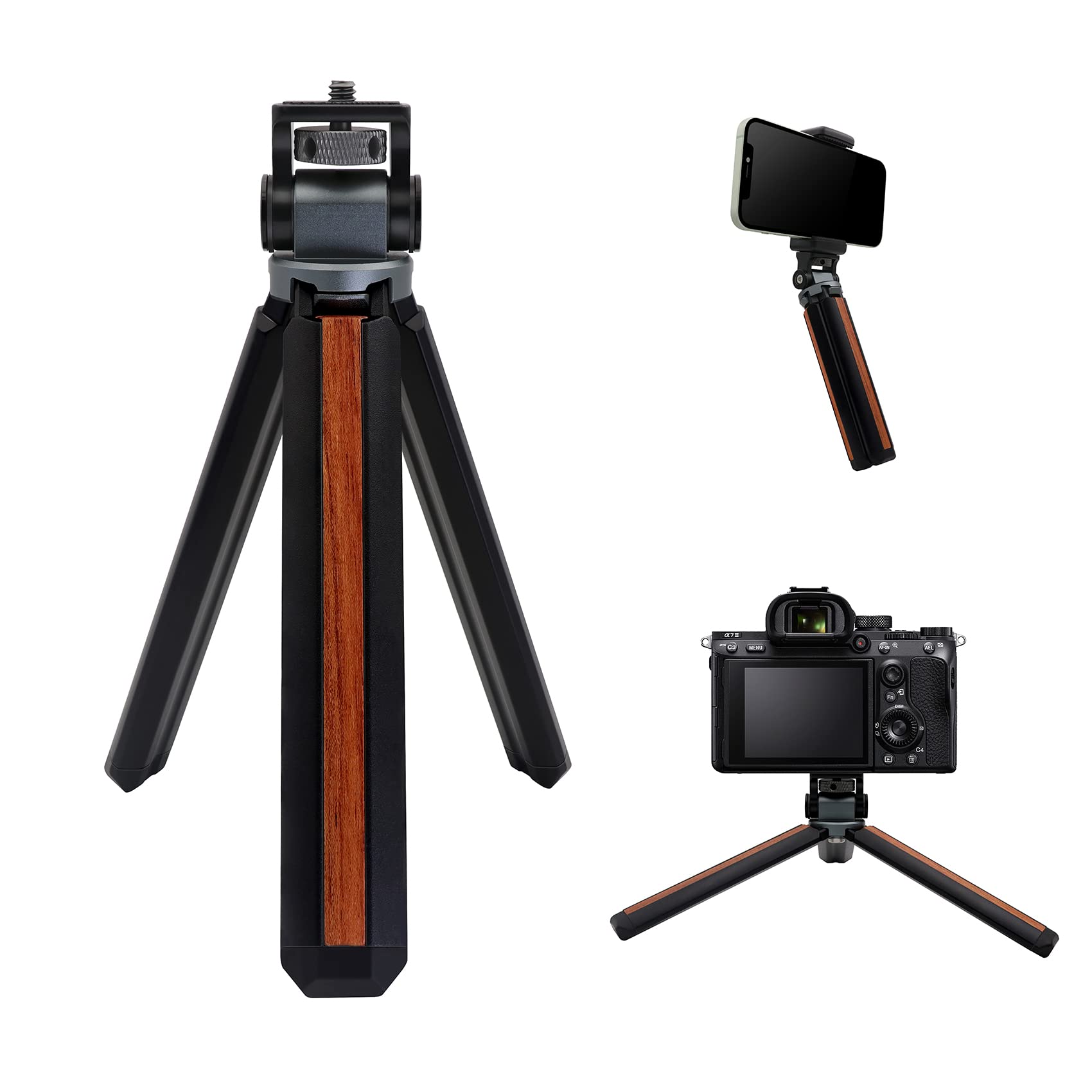 Poyinco Mini Tabletop Tripod Portable Iphone Tripod 1/4""-20 Mounting Screw And Folding Feet, Damping Fine Adjustment 150°，Fits For Selfie Stick, Camera Perfect For Photography Vlogging And Youtube.