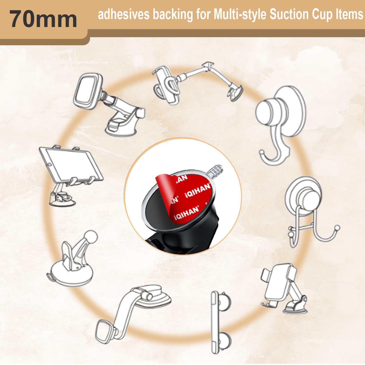 Pormkig Sticky Adhesive Pad Replacement For Suction Cup Mount, 5Pcs Circle 70Mm(2.76") Extra Strong Double-Sided Sticker Tapes For Universal Car Dashboard Phone Holder Windshield Dash Cam Gps Camera Sucker