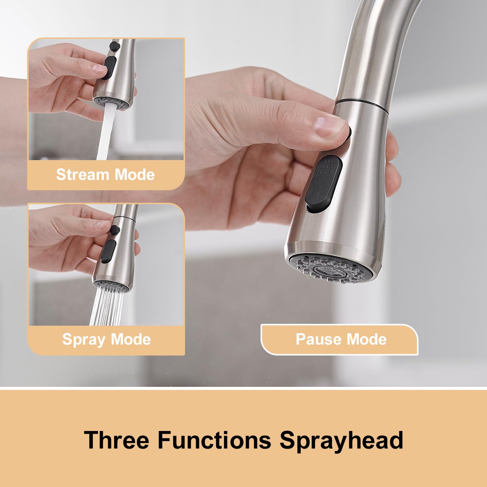 Bathlavish Touchless Kitchen Faucet With Pull Down Sprayer, Motion Sensor Single Handle Stainless Steel Commercial Faucet, Hands- Smart Activated Sink Faucet With Deck Plate, Brushed Nickel