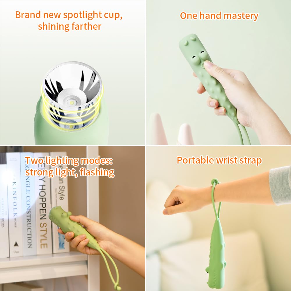 Yzyoe  Rechargeable Crocodile Led Flashlight, Cute Animal Shaped Silicone Flashlight, Comfortable Touch Long Press To Adjust Brightness Portable Outdoor Lighting Creative Light.