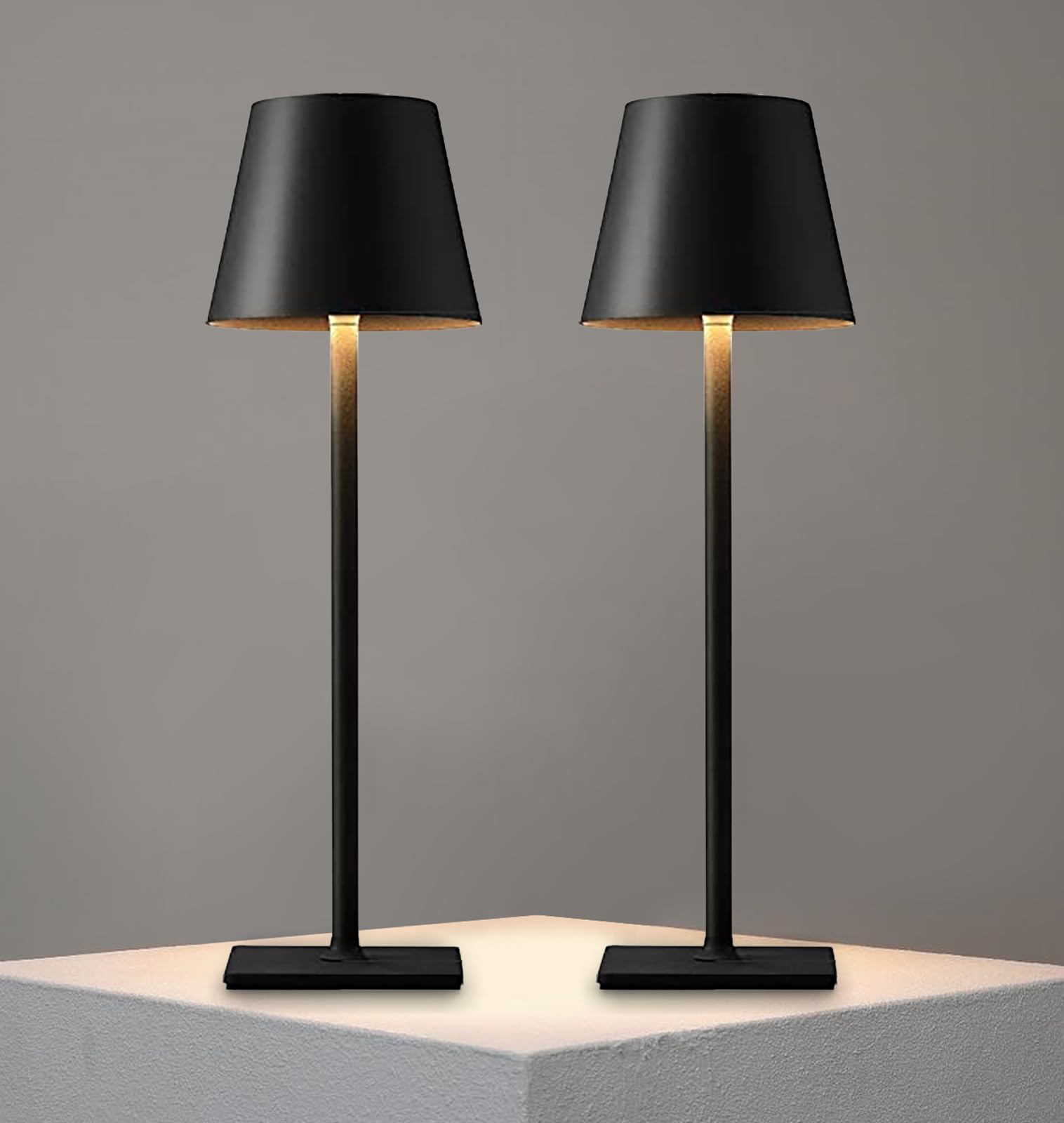 Nerefou 2 Pack Cordless Table Lamp, 5200Mah Battery Operated Lamp,3 Color Stepless Dimming Desk Lamp,Ip54 Waterproof Outdoor Table Lamps For Restaurant/Bedroom/Bars/Camping/Cafe Night Light (Black-2)
