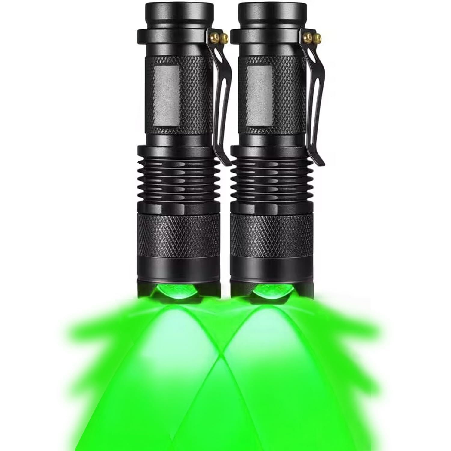Modoao Flashlight High Lumens 2 Pack Green/Red/Blue Light Zoomable Waterproof Torches With Clip,Mini Flashlight With 3 Modes Light Emergency Flashlights (Green)