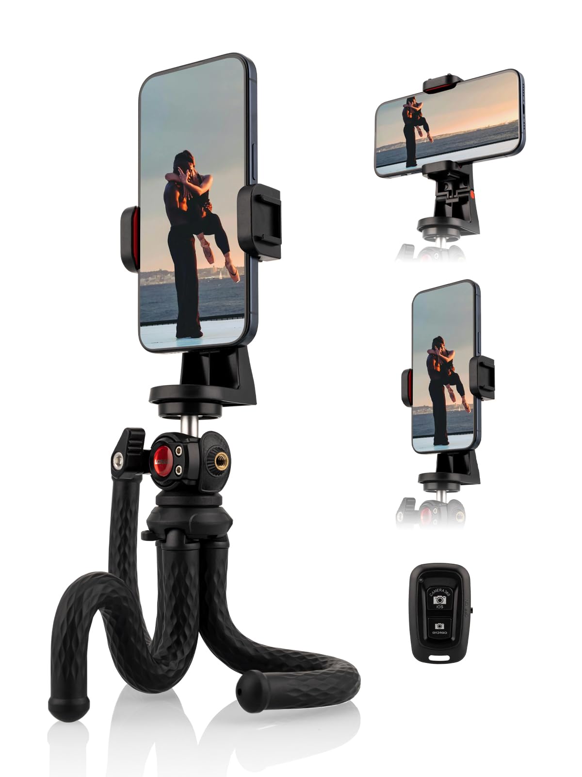 Lammcou Flexible Phone Tripod, Mini Small Tripod With Hot Shoe Cell Phone Tripod Adapter & Smartphone Remote Shutter, Octopus Flexible Table Tripod For Cell Phones Camera Vlogging