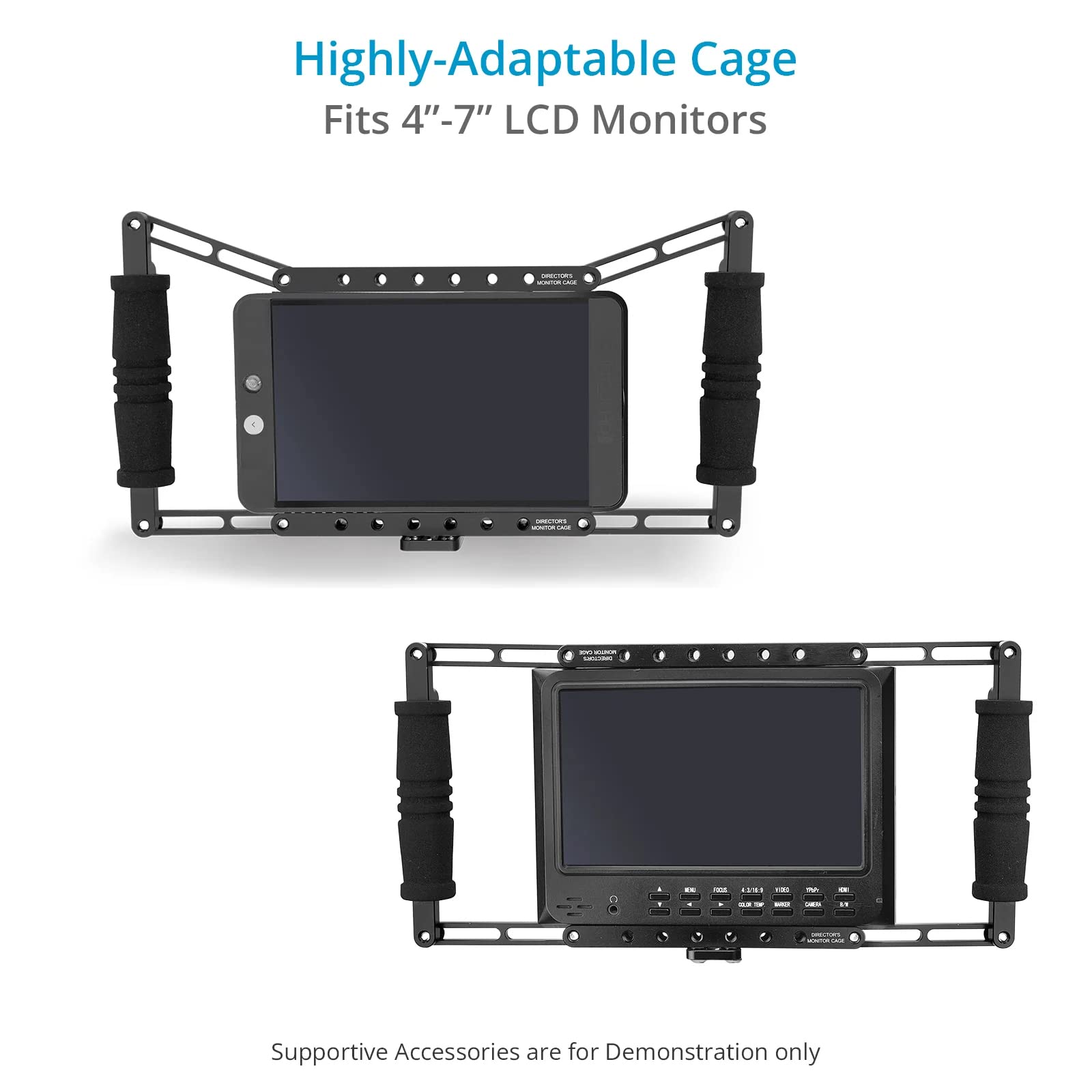 Proaim Director'S Cage For Camera Monitors. Cage Fits To Lcd Monitors From 4" To 7". Secure Support, Comfortable Handheld Shooting With Soft Grip Handle. With Battery Mounting Option (P-Dmc)
