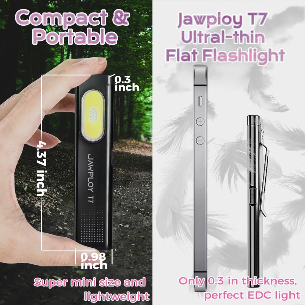Jawploy Pocket Flashlight Rechargeable Edc Flashlight, 675Lm， Dual Light Source With 7 Modes/Red & Blue Strobe, Clip-On Light, Ipx4 Magnetic Led Flashlight For Emergency, Signaling/Cycling/Outdoor