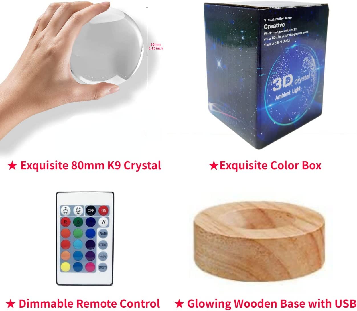 Chickenegglamp 3D Galaxy Crystal Ball Lamp,3.15 Inch Glass Ball Galaxy Light,16 Colors Change With Remote Control,Galaxy Lamp With Wooden Base,Galaxy Night Light  For Friends (Galaxy)