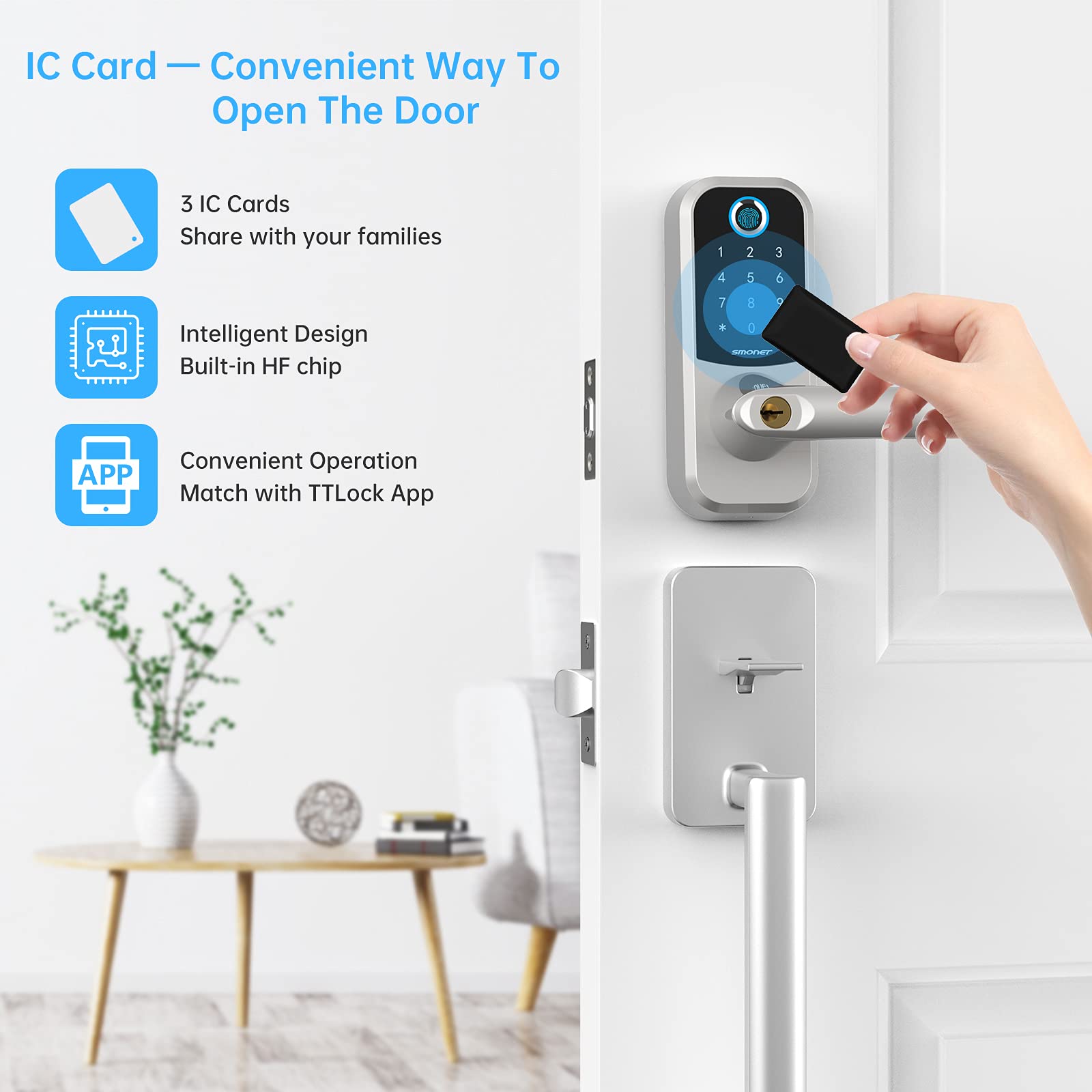 Smonet Smart Ic Key Cards, Smart Fobs For Keypad Door Lock, Addable Electronic Cards Work With Ttlock, Nextlock App, Smart Locks Accessories, Keyless Digital Key Card Chip For Lock - 3 Packs