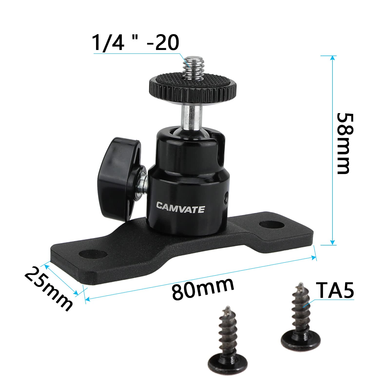 Camvate 1/4"-20 Ball Head With Bottom Pedestal Mount For Monitor/Surveillance System Support - 2324