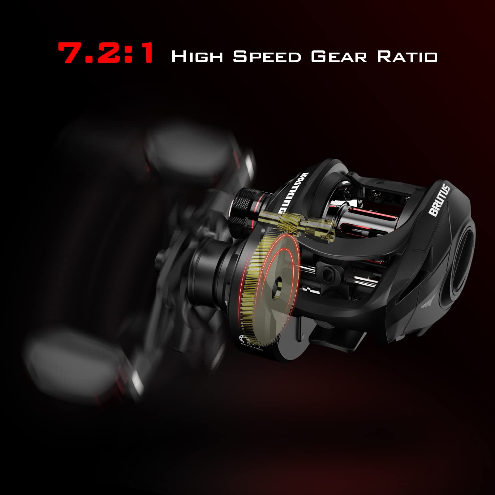 Kastking Brutus Baitcasting Fishing Reel, Graphite Frame, 7.2:1 Gear Ratio, 5+1 Shielded Stainless-Steel Ball Bearings,10 Button Magnetic Braking System, 17.6Lb Carbon Fiber Drag, Aluminum Handle