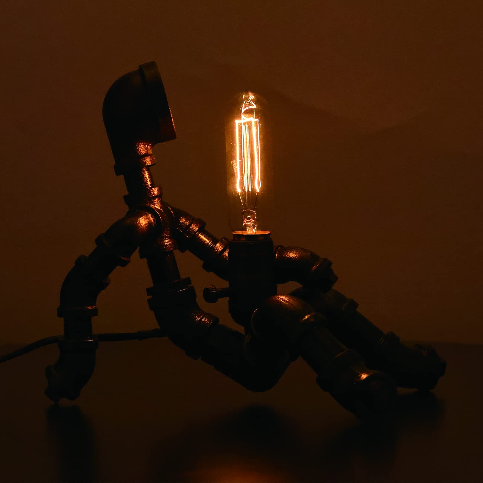 Dovdov Steampunk Table Lamp, Creative Robot Design Industrial Water Pipe Lamp, Retro Decoration Personality Creative Cool Atmosphere Decoration Lovely Lamp (E-Bronze)