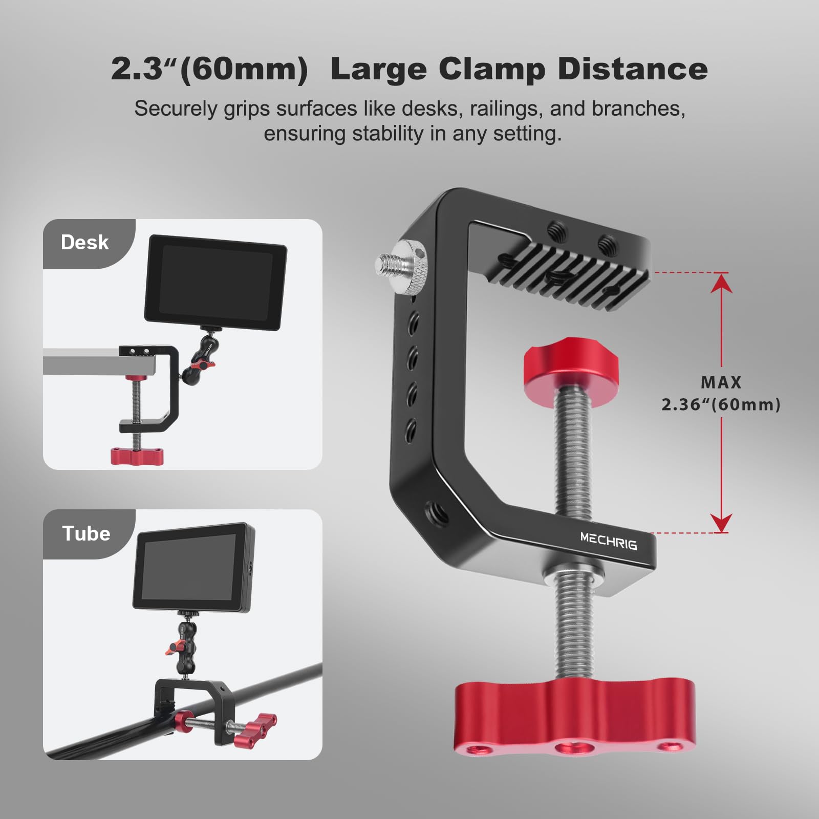 Mechrig C Clamp Desk Camera Mount, Aluminum Table C-Clamp With 1/4" 3/8" Thread, Desktop Dslr Mount For Photo Studio Video Camera, Light Stand, Desk, Rods, Shelves, Bike, Max Clamp 2.36" (6)