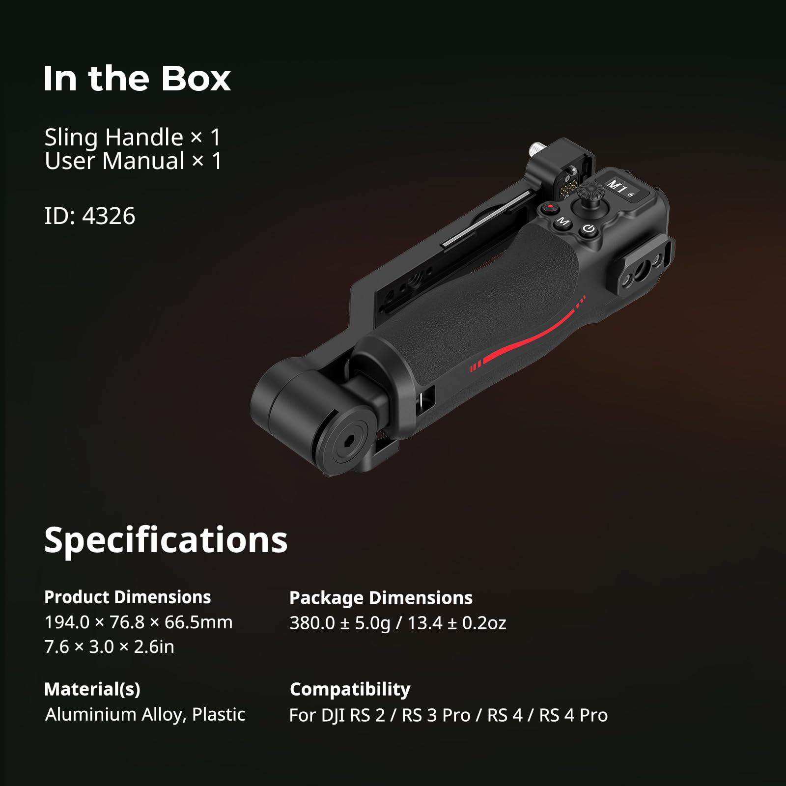 Smallrig Adjustable Sling Handle Only For Dji Rs 2 / Rs 3 Pro/Rs 4 / Rs 4 Pro Gimbal Stabilizer, Focus Control, Max Load 13.2Lb, Joystick Operation, Mode Switching, Centering/Locking
