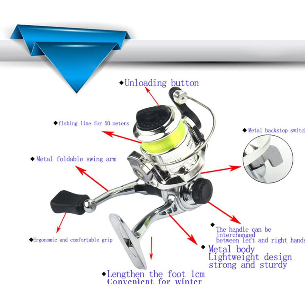 Gaderth Micro Compact Spinning Reel, Mini Pocket Metal Fishing Wheel, 4.3:1 Gear Ratio Small Reel, 2+1Bb Bearings All Season Fishing Reel
