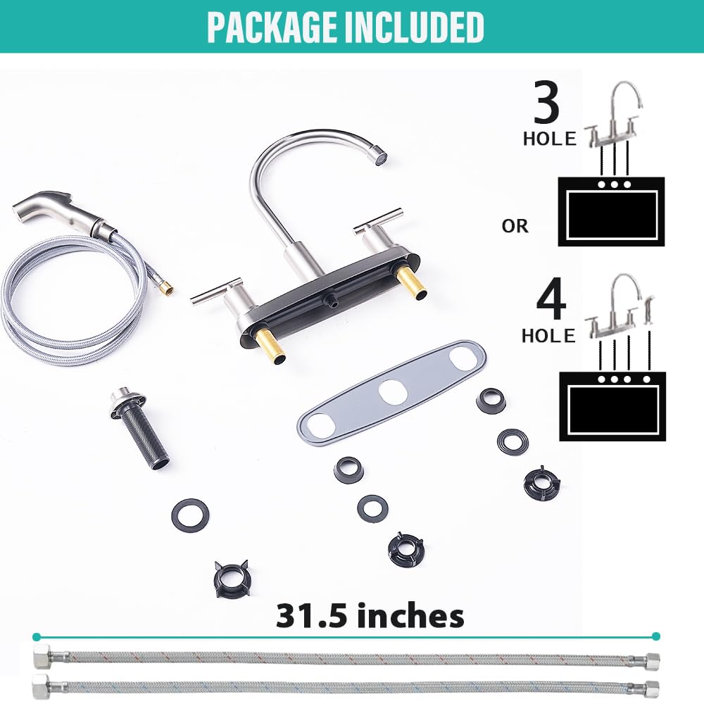 Vsunhoo Kitchen Faucet With Sprayer, Brushed Nickel Kitchen Sink Faucet, 3 Or 4 Hole Rv Faucet For Kitchen Sink, Stainless Steel Touch Kitchen Faucet With Side Sprayer, Tdlkf024L