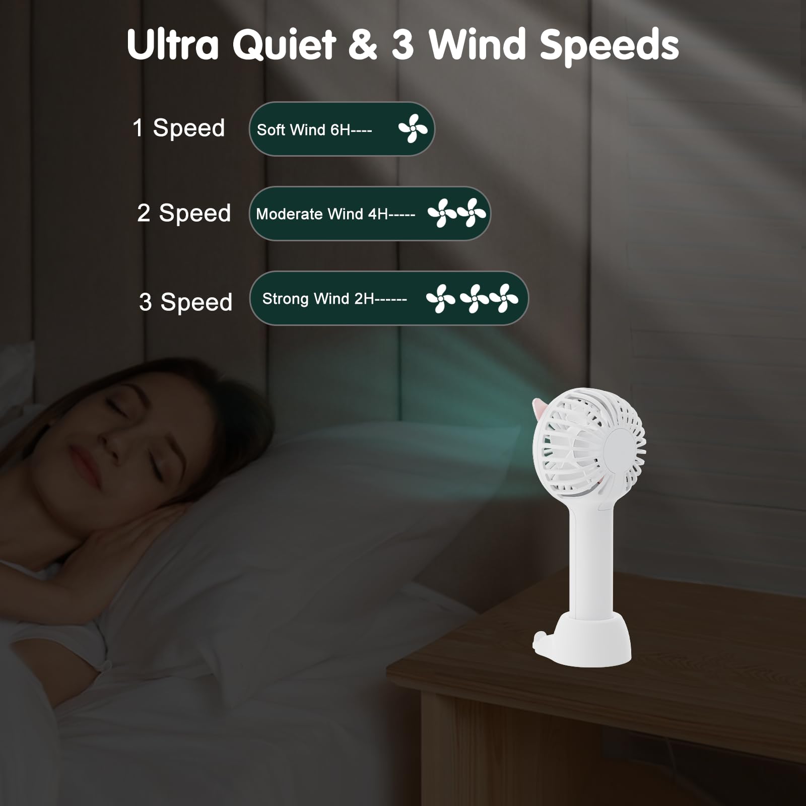 Handheld Fan Mini Portable Fan, Usb Desk Fan With Base As A Phone Holder, Cat Ear Design Battery