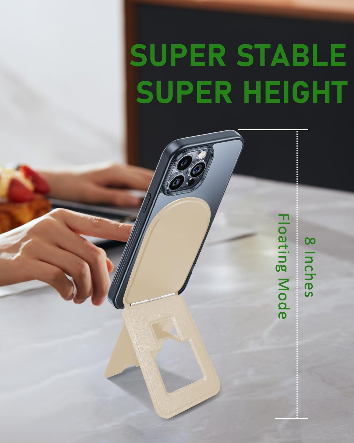 Guyefofo Phone Stand, Magnetic Phone Tripod, Eco-Friendly & Stain-Resistant Leather, Angle Adjustment & Strong Magnet Tripod For Iphone 16/15/14/13/12 (Included Metal Ring) - Khaki