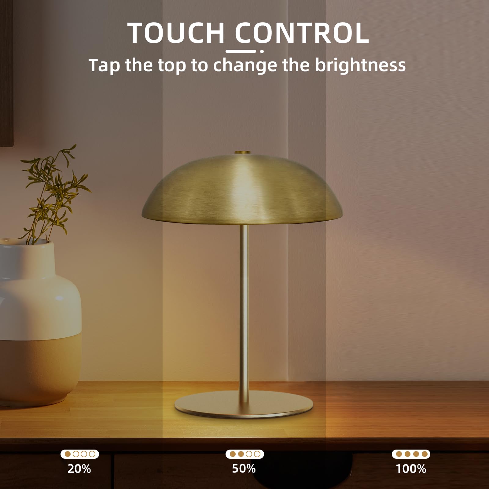 Hikalycoco Led Cordless Mushroom Lamp, Modern Portable Table Lamp, 3-Level Brightness, Rechargeable Battery Up To 30 Hours Usage, Bedroom Bedside Lamps For Bars/Outdoor Party/Camping/Coffee Shop Night Light