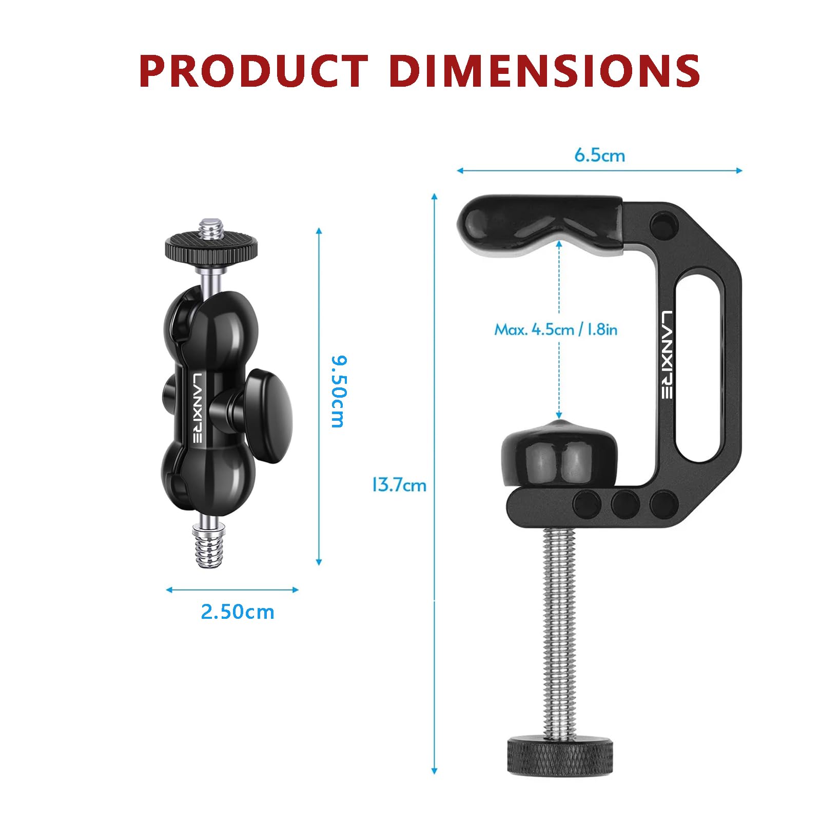 Lanxire Camera Clamp Mount C Clamp With Magic Arm - Perfect For Fence, Desk, Tripod, Monitor, Light, Gopro, Insta360, Dslr - Essential Tool For Outdoor Projects, Broadcasting, Photography
