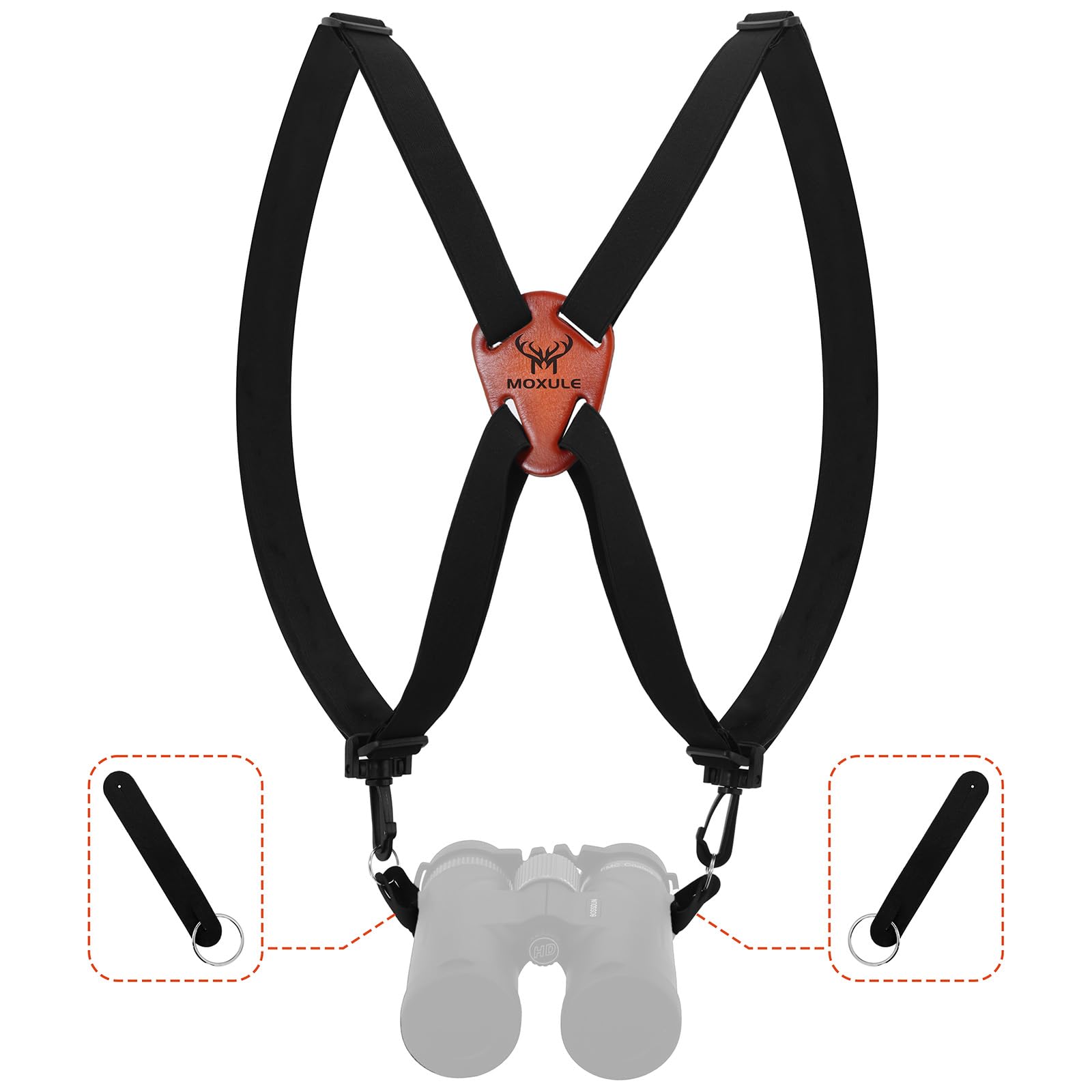 Moxule Binocular Harness Strap X-Shaped - Adjustable Bino Chest Straps For All Binoculars Hunting,Hiking And Birding - Black