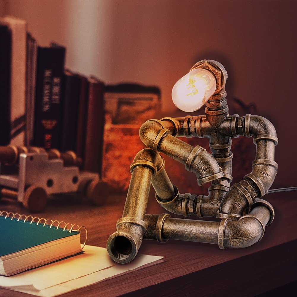 Efaycrr Steampunk Table Lamp, Creative Robot Style Desk Lamp Vintage Industrial Water Pipe Light For Bedside Table Nightstand Bar Restaurant Café