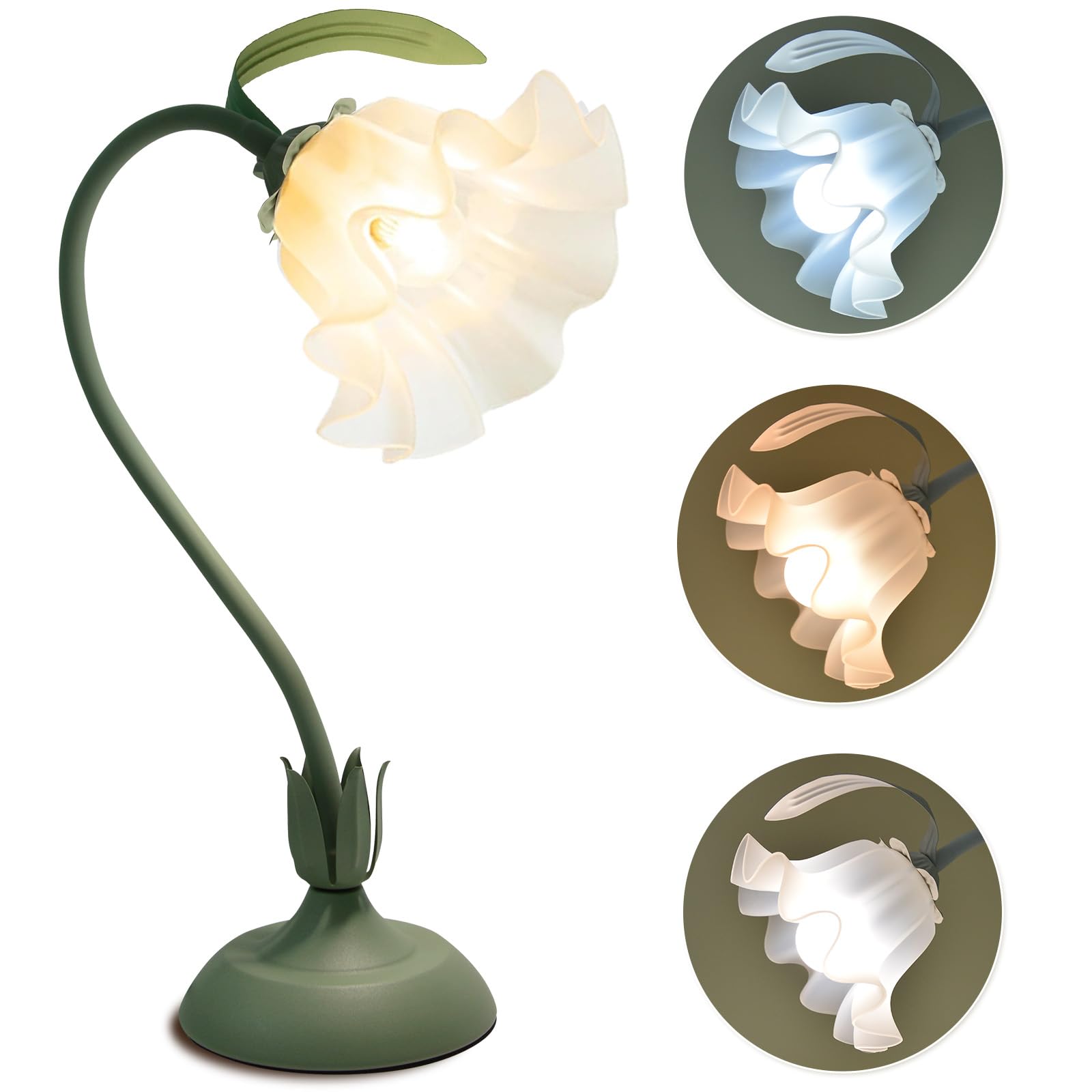 Guiguzhj Flower Table Lamp, 3 Level Brightness Vintage Flower Reading Light With E26 Bulb, Cute Desk Lamp Bedside Lamps Lily Lamps For Nightstands Living Room Bedroom Ambient Lighting Home Decor