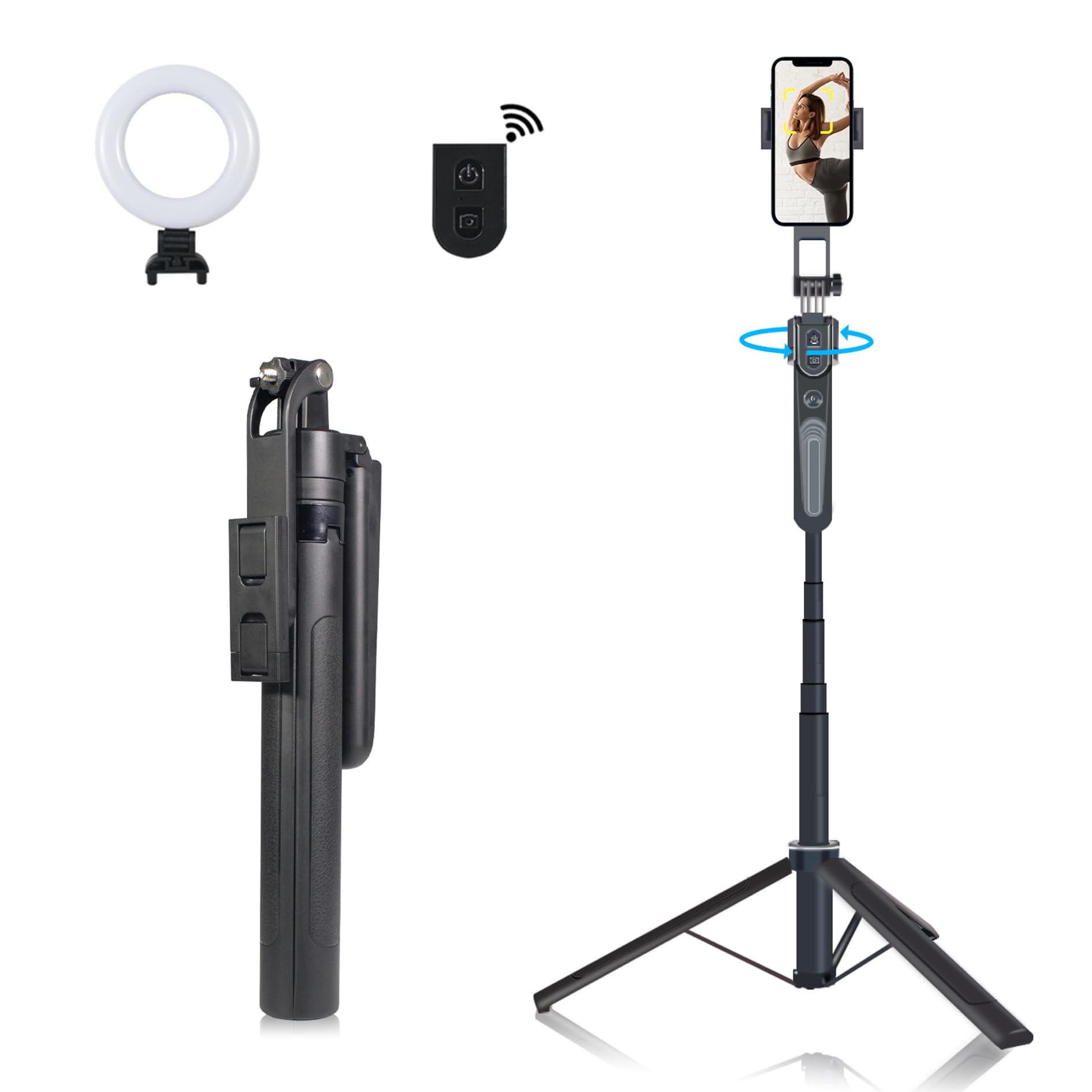 Fccabin Extendable Auto Face Tracking Tripod Phone Stand, 360° Rotation Phone Stand With Light Tripod With Wireless Remote Cell Phone Smart Cameraman Shooting For Video, Vlog, Live Stream