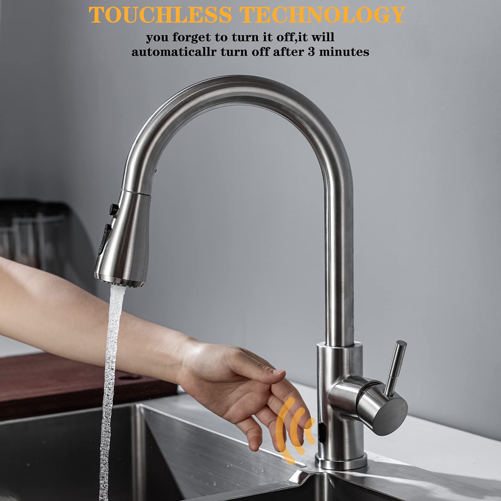 Nxxcli Touchless Kitchen Faucet With Pull Down Sprayer Brushed Nickel Kitchen Faucet Infrared Sensor Kitchen Faucet Touchless Kitchen Sink Faucets Stainless Steel Single Handle Motion Sensor Kitchen Faucet