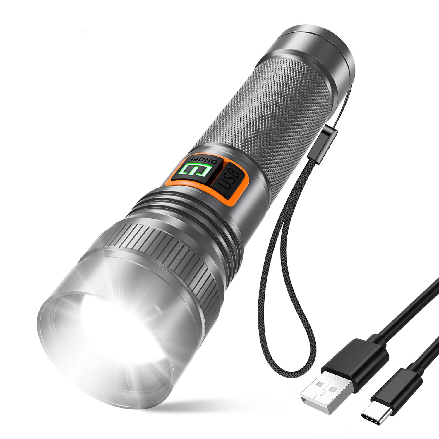 Annteneo Rechargeable Flashlights 10000 High Lumens, Super Bright Small Spotlight Led Flash Light Long Throw Pocket Utility Flashlight Zoomable Waterproof For Camping, Home, Walking Dog(Battery Included)