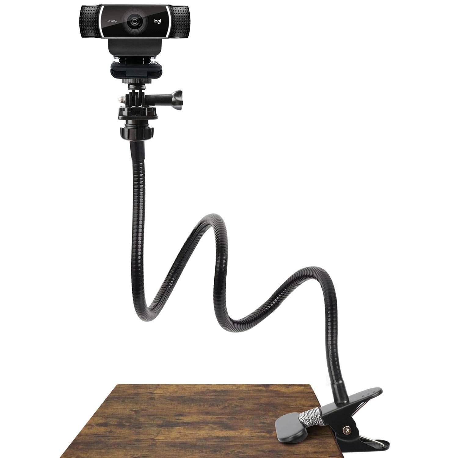 Pipishell 25 Inch Webcam Stand, Flexible Desk Mount Clamp Gooseneck Stand For Logitech Webcam C960 C930E C930 C920 C920S C922X C922 Brio 4K C925E C615 And Other Devices With 1/4" Thread-Piws01