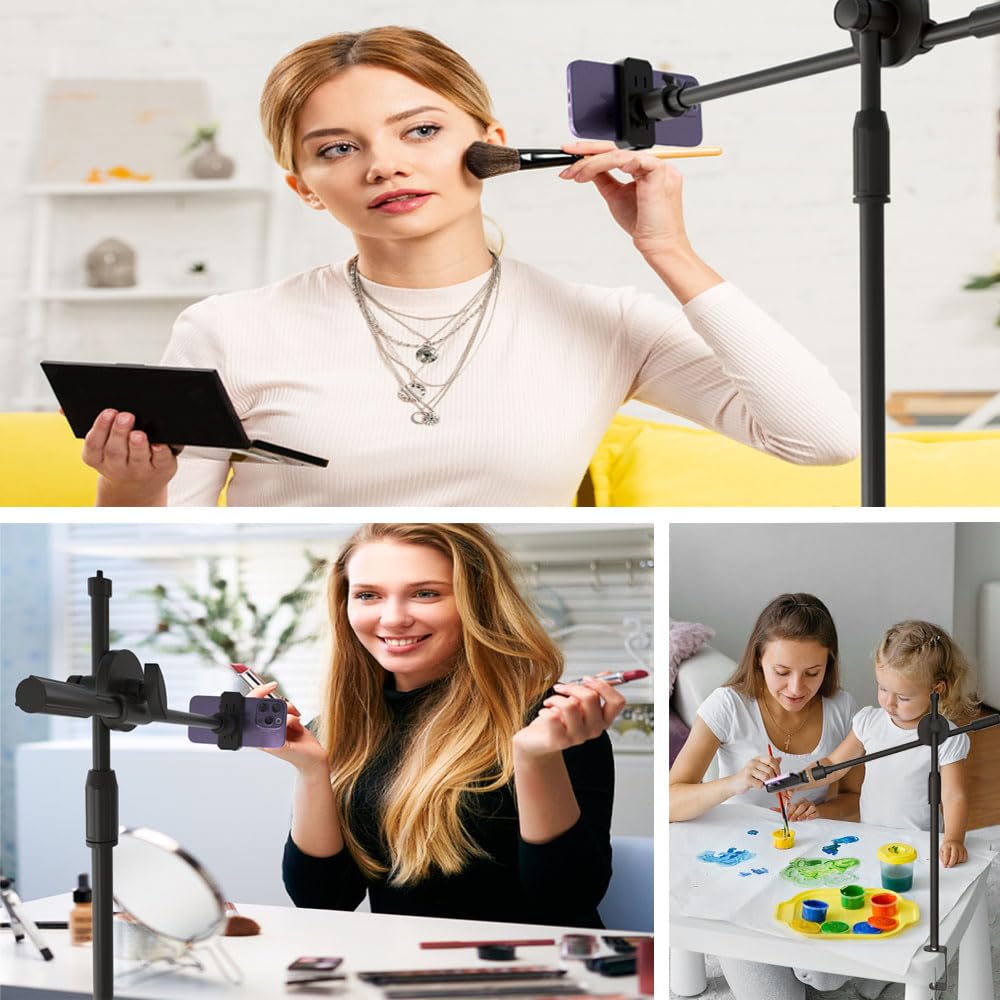 Hvaying Overhead Phone Mount,Overhead Camera Mount Stand With 360° Ballhead, Webcam Stand, For Youtube Video Recording Zoom Meetings Vlogging Tiktok Live Streams Cooking Nail Art