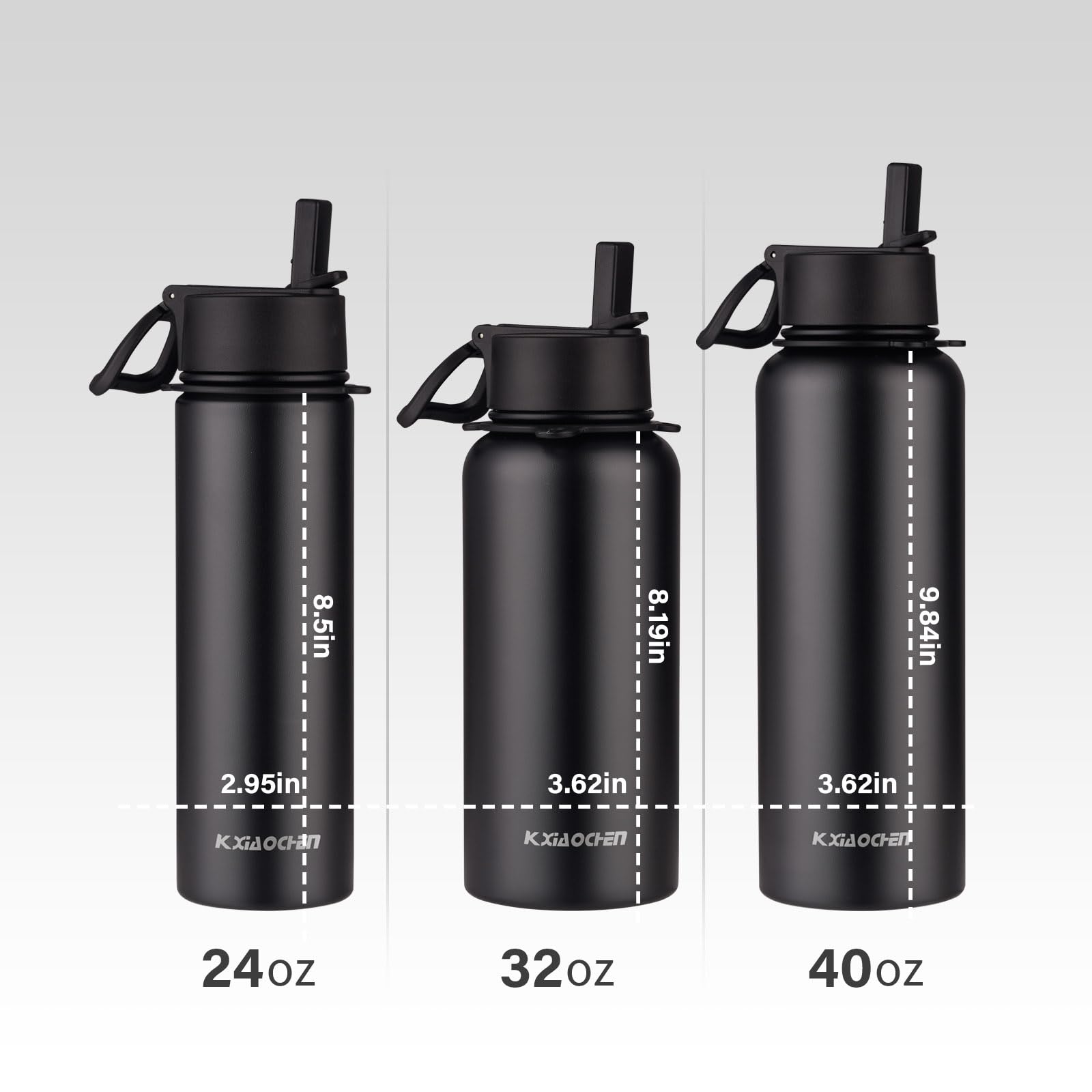 Kxiaochen Insulated Water Bottle, Stainless Steel Water Bottle, 2 Lids (Straw And Handle Lid)