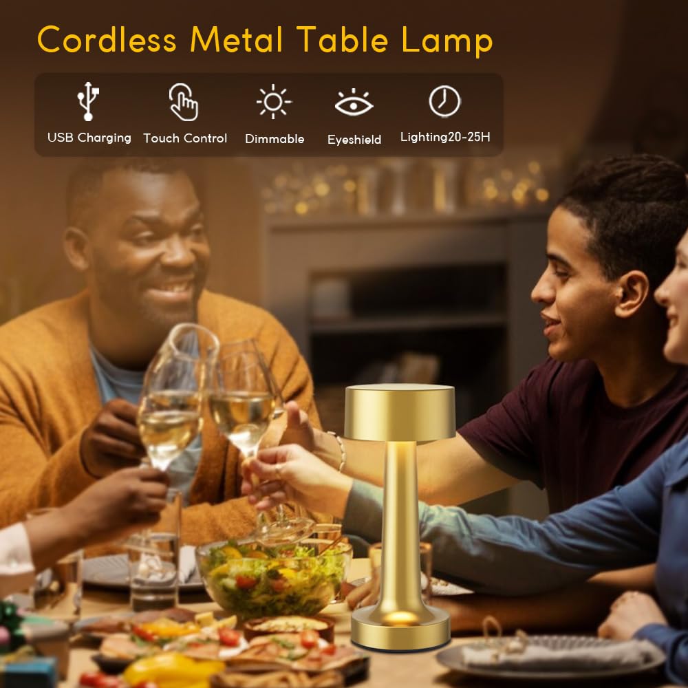 Hpufkot Portable Led Table Lamp, 3-Levels Brightness Metal Desk Lamp,3 Color Touch Control Rechargeable Lamp, Ideal Bedside Lamp For Nightstand,Bedroom, Living Room (Gold)