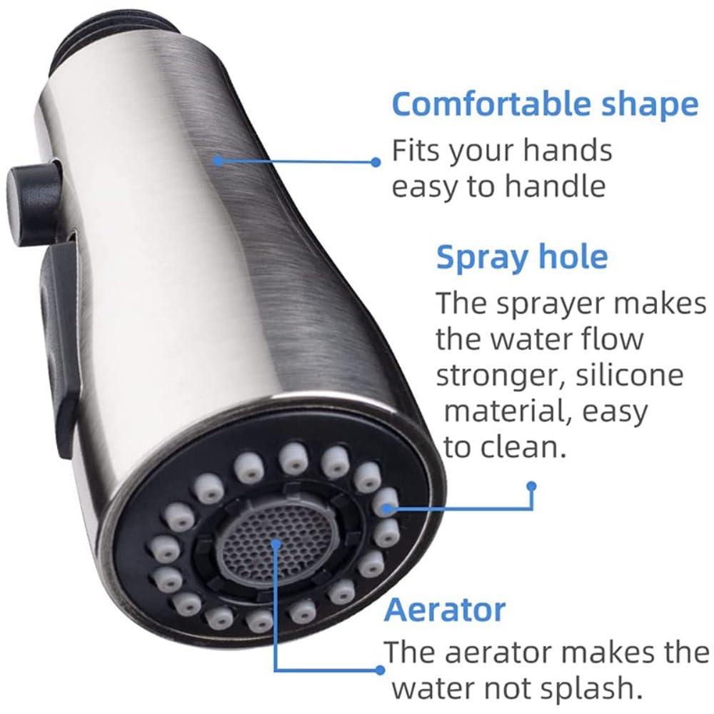 Emstar Pull Down Kitchen Faucet Head Replacement, 3-Function Kitchen Faucet Head Sink Spray Nozzle, G 1/2