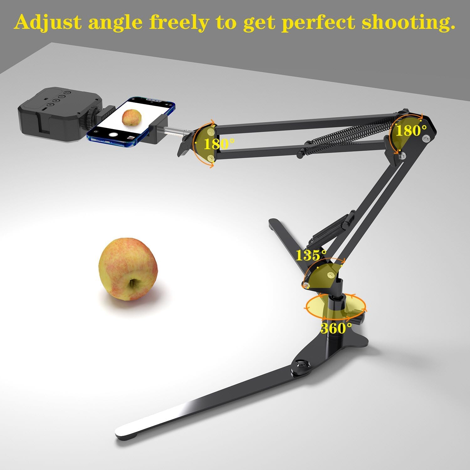 Mlsac Overhead Phone Mount With Led Light, Phone Stand For Recording, Adjustable Tabletop Stand For Live Streaming Online Video And Food Crafting Demo Drawing Sketching (Mc-01)